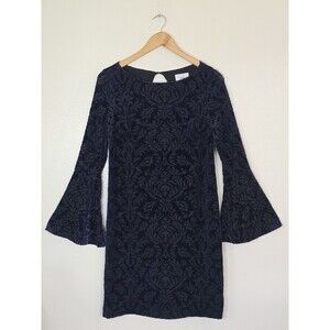 Eci Blue Velvet Burnout Dress Size XS Bell Sleeve Whimsigoth Whimsical Floral